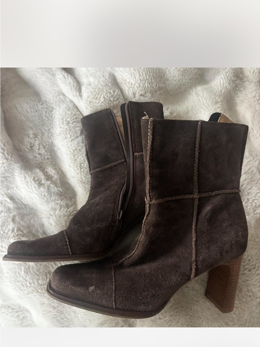 Women’s Dark Brown Suede Block Heel Ankle Boots